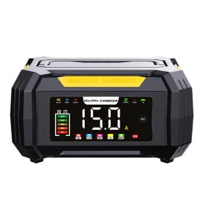 Rjtianye RJ-E121501A 12V 15A 24V 8A Battery Charger 9 Stage Smart Charging Large LCD Screen Car Motorcycle SUV Truck Lead-Acid LiFePO4