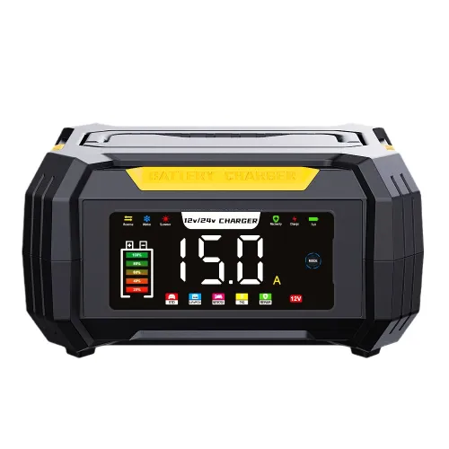 Rjtianye RJ-E121501A 12V 15A 24V 8A Battery Charger 9 Stage Smart Charging Large LCD Screen Car Motorcycle SUV Truck Lead-Acid LiFePO4