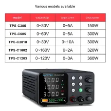 WANPTEK DC Power Supply TPS-C1203 0-120V 0-3A 360W 300W 150W Adjustable Regulated Power Supply USB Fast Charge Overcurrent Protection Digital Display
