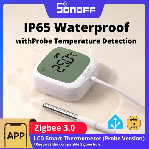 SONOFF SNZB-02LD Zigbe LCD Smart Thermometer with Probe IP65 Waterproof for Fridge Pool Fish Tank Wine Cellar via ZBBridge-P