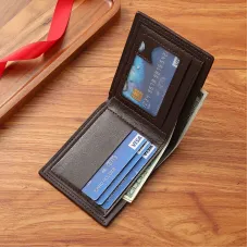 Men Bifold Wallet Fashion Soft PU Leather Money Clip Multicard Slot Card Holder Thin Purse Simple Checked Short Wallet