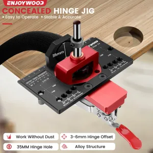 ENJOYWOOD Concealed Hinge Jig with Quick Clip and Dust Vacuum Adapter Concealed Door Hinge Jig 35mm Cabinet Hinge Jig Hinge Hole Drilling Jig for Woodworking Door Cabinet Hinges Mounting Tool