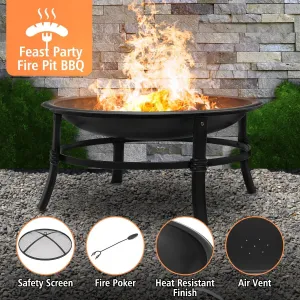 KingSo 26 inch Fire Pit for Outdoor Round Wood Burning Fire Pit Bowl with Mesh Screen and Fire Poker