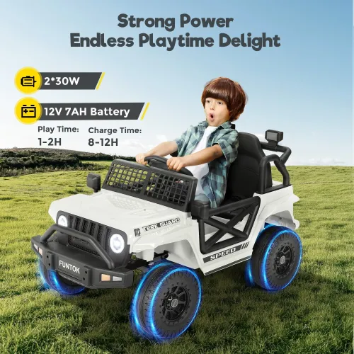 FUNTOK R05A 12V 7AH Kids Ride on Truck Car 5km/h Max Speed Safety Rechargeable Powered Electric Car for 3-8 Years Old Kids with Remote Control Bluetooth MP3 Player