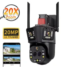 Q323 4MP Three Screen Security Camera Outdoor 20X Optical Zoom PTZ Full Color Night Vision Two Way Audio Human Detection Wireless WiFi Waterproof Surveillance Camera