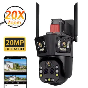 Q323 4MP Three Screen Security Camera Outdoor 20X Optical Zoom PTZ Full Color Night Vision Two Way Audio Human Detection Wireless WiFi Waterproof Surveillance Camera