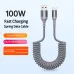 PD100W Type-C to Type-C Elbow Coiled Cable PD Fast Charging Data Transmission Copper Core Line 1.5M Long for iPhone 17 17 Pro Max 16 15 for Xiaomi 17pro for Samsung Galaxy S25 Ultra for OPPO for VIVO