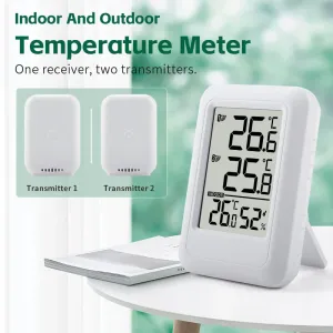 TS-FT0402 1-to-2 Indoor Outdoor Temperature and Humidity Meter Wireless Digital Hygrometer Thermometer Wine Cellar Kitchen Garden Temperature Monitor with 2 Sensors