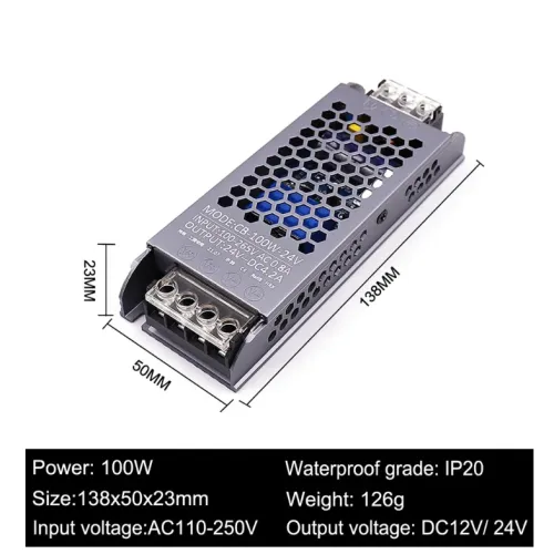 AC/DC 12V 24V Transformer 100W LED Driver Power Supply Super Thin A/D Converter for LED Strip Light Bulb