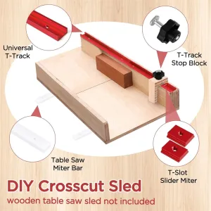 DIY Table Saw Crosscut Sled Kit with 17Inch UHMW Bars 12Inch Aluminum T-Tracks Knob Bolt and Screws Set Fits 3/4" x 3/8" Miter Slot on Table Saws Wood Working & Accessories