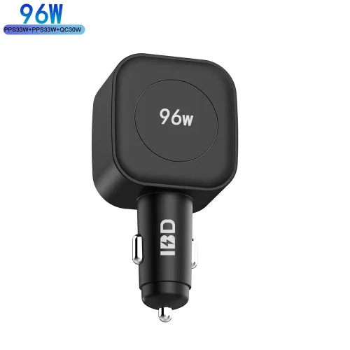 IBD 3 in 1 Multi-Port 96W Car Charger with Retractable Cable Fast Charging Type C PD30W USB QC30W PPS33W for for iPhone Galaxy Tablet