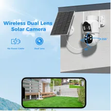 Hiseeu WTDS803 6MP Pixels Solar Powered Dual Lens Wireless WIFI IP Camera with Color Night Vision PIR Motion Alerts Eseecloud App Remote Control IP65 Waterproof