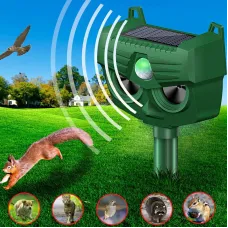 AGSIVO Solar Animal Repeller Ultrasonic Animal Repellent with PIR Motion Sensor and LED Flash Light For Cat / Mole / Dog / Squirrel / Deer / Fox