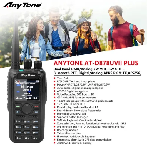 Anytone AT-D878UVII Plus Walkie Talkie Digital DMR Dual Band AES256 Encryption Bluetooth PTT GPS APRS USB-C Charge Two Way Radio