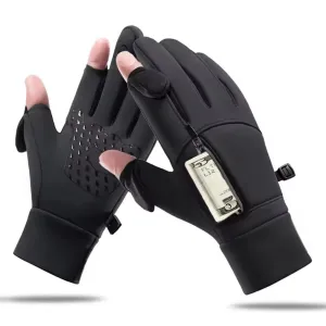 XANEWinter Touchscreen Warm Cycling Gloves Waterproof Windproof Cold-Resistant Flip Exposed Two-finger Zipper Gloves for Men Women Ski Fishing Running