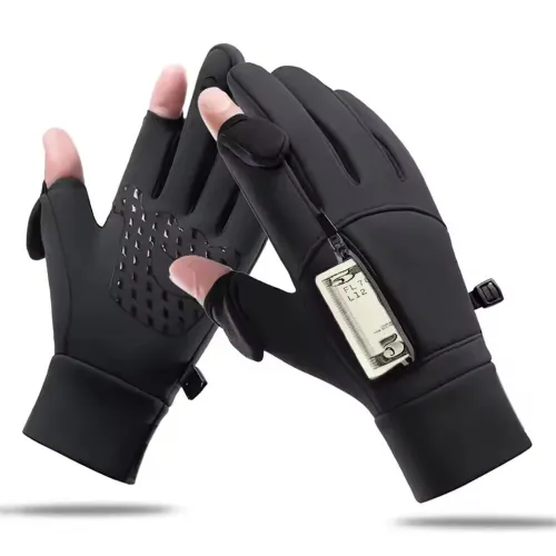 XANEWinter Touchscreen Warm Cycling Gloves Waterproof Windproof Cold-Resistant Flip Exposed Two-finger Zipper Gloves for Men Women Ski Fishing Running
