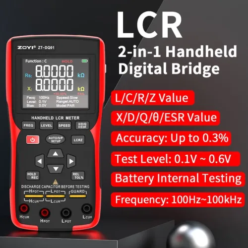 ZOYI ZT-DQ01 ZT-DQ02 Digital LCR Bridge Tester Meter Portable Handheld 0.3% Accuracy Capacitance Resistance Inductance Testing Multiple Frequencies
