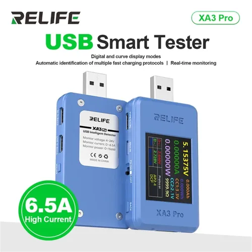 RELIFE XA3 Pro USB Smart Tester PD QC2.0 QC3.0 Fast Charge 6.5A High Current 156W Power Measurement 1.77-inch TFT LCD