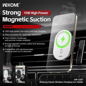 WEKOME WP-U207 15W Magnetic Wireless Charger Car Phone Holder Car Air Vent Fast Wireless Charging Bracket Stand for Smart Phones for iPhone 16 16 Pro 15 14 13 for Xiaomi 15pro for Samsung Galaxy Z Flip6