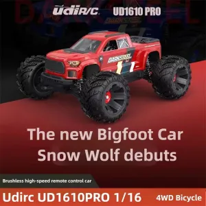 UDIRC 1610 PRO RTR 1/16 2.4G 4WD 65km/h Brushless RC Car LED Light Full Proportional Off-Road Climbing Truck High Speed Large Foot Remote Control Vehicles Models Oil Filled Shocks Metal Dogbone Toys