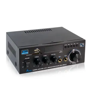 AK45 Stereo Audio Amplifier 2.0 Channel Bluetooth FM Radio USB SD Card Input Bass Treble Control Compact Amplifier