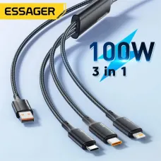 ESSAGER ES-X50 7A 100W USB-A to Micro/iP/Type-C Cable Fast Charging Data Transmission Copper Core Line 1.2M Long for iPhone 16 16Pro 15 14 13 Pro Max for Huawei Mate XT for Xiaomi 15pro for Samsung Galaxy Z Flip6