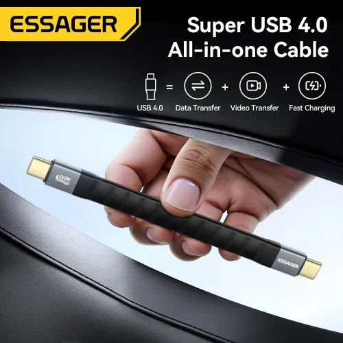 ESSAGER ES-X77 5A 240W Type-C to Type-C USB4.0 Cable Support 8K@60Hz PD Fast Charging Data Transmission Copper Core Line 0.125M Long for iPhone 17 17Pro 16 15 Pro Max for Huawei Mate XTs for Xiaomi 17pro for OPPO for VIVO