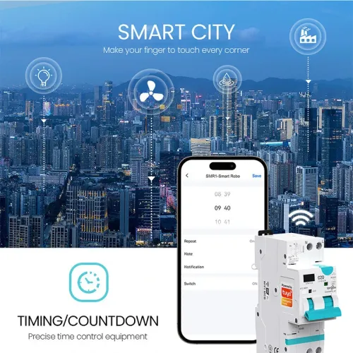 TONGOU Tuya WIFI RCBO LED Adjustable Smart Circuit Breaker Residual Current Circuit Breaker with Over Current and Leakage Protection Voice Control with Alexa Google Home