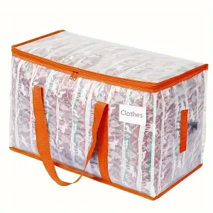 3pcs Extra Large 92L Heavy Duty Clear Moving Bags with Fixed Shoulder Strap Zipper Closure Foldable Water and Stain Resistant Stylish Storage Tote Bag Perfect for Going Out