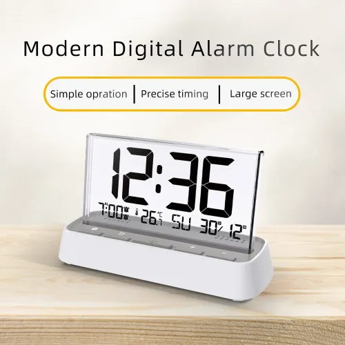3572 Multifunctional Digital Alarm Clock Large LCD Screen Display Dual Alarm Temperature Humidity Backlight for Bedroom Office Home Use
