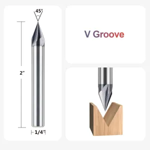1/4 Inch Shank 4 Flute CNC Wood Carving Router Bit 45 60 90 Degree V Groove Bit TiAlN Coated Carbide Chamfer End Mill CNC Engraving Lettering Wood Metal Cutting Tool