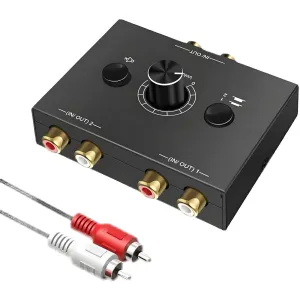 RCA Stereo Audio Bi-Directional Switcher with Mute Button 2X1/1X2 Portable L/R Stereo Audio Switch Splitter