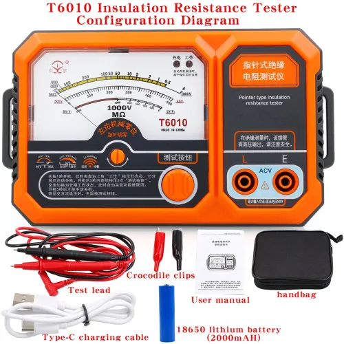 T6005 T6010 Insulation Resistance Tester Electronic Megohmmeter 500V 1000V High Accuracy Low Resistance Alarm Professional Electrical Test Tool
