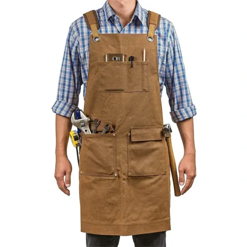 Extra large Style Apron Thick Canvas Suitable for Woodworkers Electricians Gardeners Black/Camel Sturdy Protective Workwear