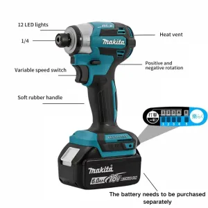 DTD173 Brushless Impact Drill 18V 180Nm High Torque Compact Lightweight Quick Bit Change LED Light Multiple Gear Settings