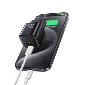 [GaN Tech] USAMS CC263 30W 2-Port USB Charger USB-A+USB-C Fast Charging Wall Charger Adapter EU Plug for iPhone 16 16 Pro 15 14 13 Pro Max for Huawei Pura X for Xiaomi 15pro for Samsung Galaxy S25 Ultra