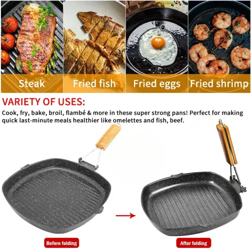 IPRee Camping Cookware Frying Pan Non-Stick Grilling Pan with Folding Handle Portable Outdoor Hiking Picnic Cooking Equipment