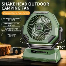 6000mAh Rechargeable Camping Fan with LED Light Portable Outdoor Ceiling Oscillating Fan Type-C Charging Adjustable Angles Brightness Control Sturdy Material Air Cooling Fan