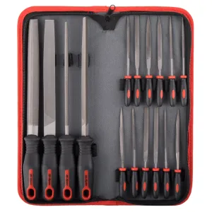 HI-SPEC 16/17 Piece Metal File Set Premium Grade T12 Drop Forged Alloy Steel Triangle/Half-round/Flat/Round Large File and 12pcs Needle Files