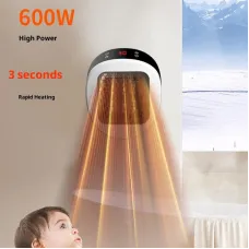Tevorex Mini Wall Mounted Electric Air Heater with Digital Display 600W PTC Ceramic Fast Heating with Remote Control Timer Energy Saving Portable Space Saver for Bedroom Office Bathroom Instant Warm