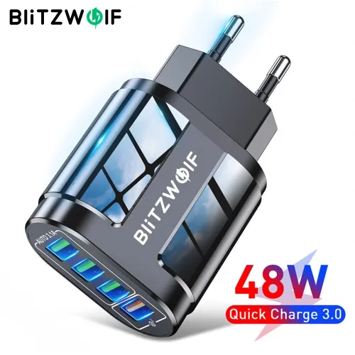 BlitzWolf BK-385 48W 4 USB Ports QC 3.0 Fast Charger Wall Travel Charging EU Plug Adapter For iPhone 14 14 Plus 14 Pro Max for iPad Pro For Samsung Galaxy S22 Ultra Galaxy Z Flip 4 For Xiaomi Mi 12T Redmi Note 12