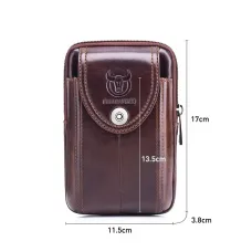 BULLCAPTAIN Genuine Leather Waist Pack Mens Small Fanny Belt Bag Travel Phone Pouch Male Work Leather Waist Bag
