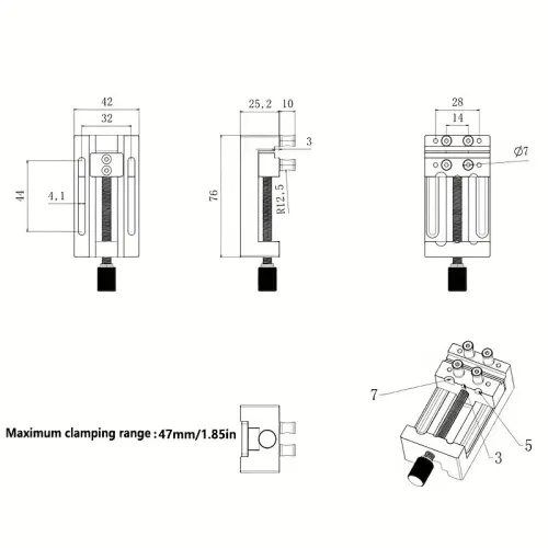 Mini Drill Press Vise Aluminum Alloy 0-47mm Clamping Range Rubber Soft Jaws Compact Adjustable Vice Clamp for Crafts Modeling Repairs Tools