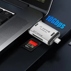 USB3.2 Gen2 CFExpress Card Reader 10Gbps High Speed 2 in 1 USB & Type-C Memory Card Reader Zinc Alloy Portable Design for Smartphone PC Computer Plug and Play