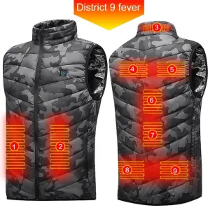 TENGOO HV-09Heated Vest 9 Heating Areas Camouflage Oversized Men Winter Vest Self Heating Vest USB Electric Thermal Vest Outdoor Warm Sleeveless Jacket