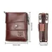 BULLCAPTAIN Cow Leather Men Wallet Short with Chain Multi Card Slot Double Zipper Business Retro Coin Purse Holder Credit Card Organizer Stylish Male Money Clutch Bags