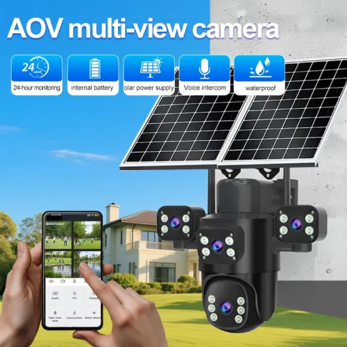 Guudgo 2MP+2MP+2MP+2MP Four Lens Solar Camera 5X Zoom 4G AOV Outdoor Security Camera 360 Degree Smart Night Vision Waterproof Camera