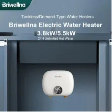 Briwellna P32 Tankless Water Heater 110V/220V On-Demand Hot Water Compact Size Smart Protection for Kitchen,Bathroom,Balcony
