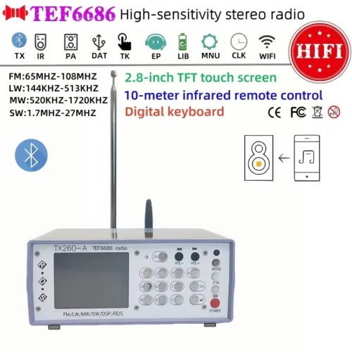 RX260-A TEF6686 Digital Radio FM AM SW Receiver Bluetooth Connectivity High Sensitivity Wide Frequency Range Long Battery Life Portable Speaker