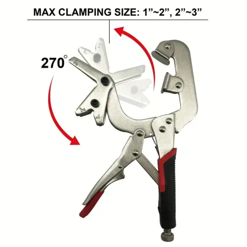 10 Inch C Clamp Locking Pliers Welding Pipe Plier Clamp Adjustable Top Spindle 1-3 Inch Large V-Pads Heat-Treated Alloy Steel Fast Release